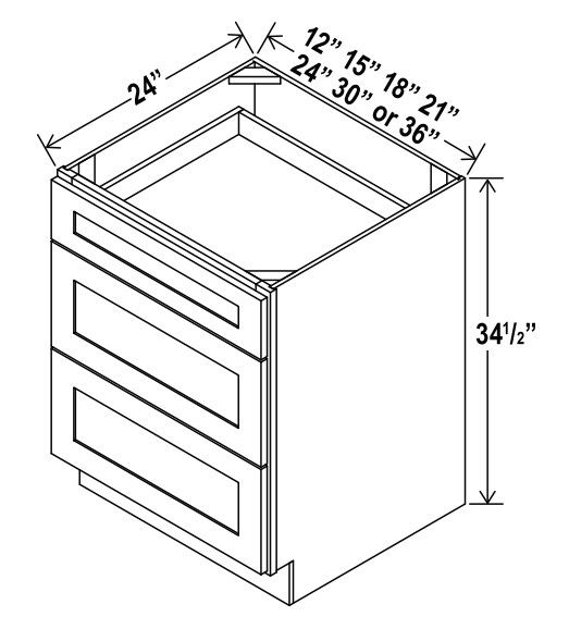 Drawer Base Cabinet - 18"W X 24"D X 34-1/2"H With 3 Drawer