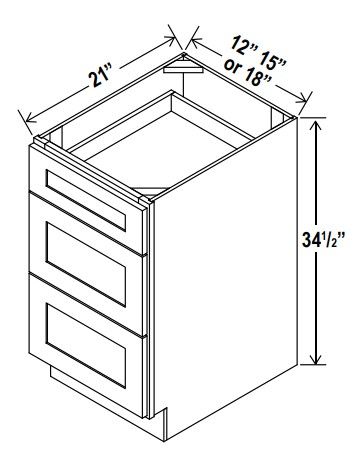 Vanity Drawer Base Cabinet - 12"W x 34 1/2"H x 21"D - 3 DRW