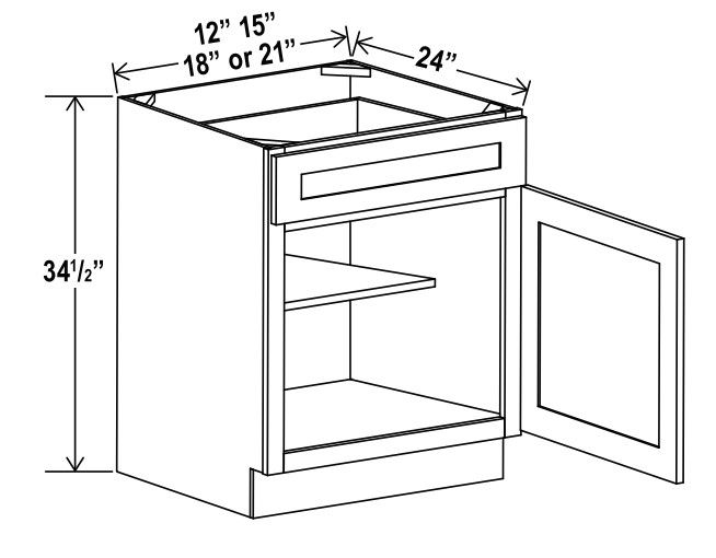 Base Cabinet Single Door-  15"W X 24"D X 34-1/2"H With 1 Door, Drawer And Shelf