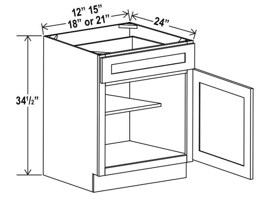 Base Cabinet Single Door-  15"W X 24"D X 34-1/2"H With 1 Door, Drawer And Shelf