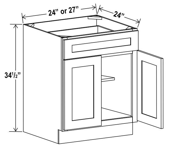 Base Cabinet Double Door - 24"W X 24"D X 34-1/2"H With 2 Door, 1 Drawer And Shelf