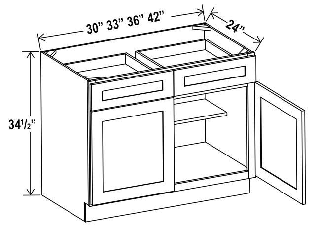 Base Cabinet Double Door - 30"W X 24"D X 34-1/2"H With 2 Door, 2 Drawer And 1 Shelf