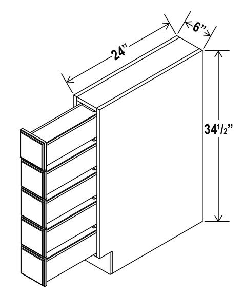 Base Spice Drawer: 6"W X 24"D X 34-1/2"H