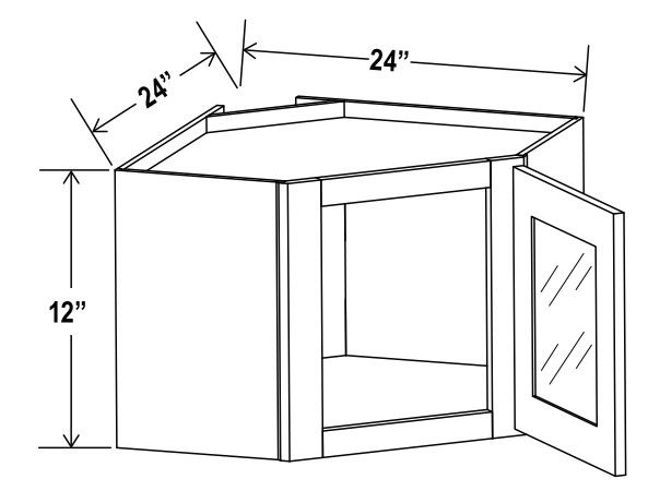 Wall Diagonal Glass Door Corner Cabinet -24"W x 12"H x 12"D