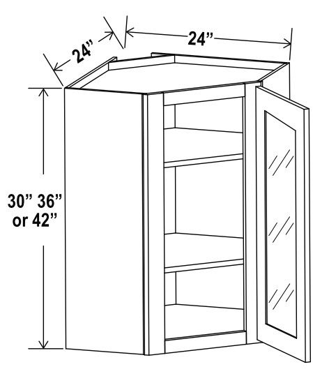 Wall Diagonal Glass Corner Cabinet - 24"W X 30"H X 12"D