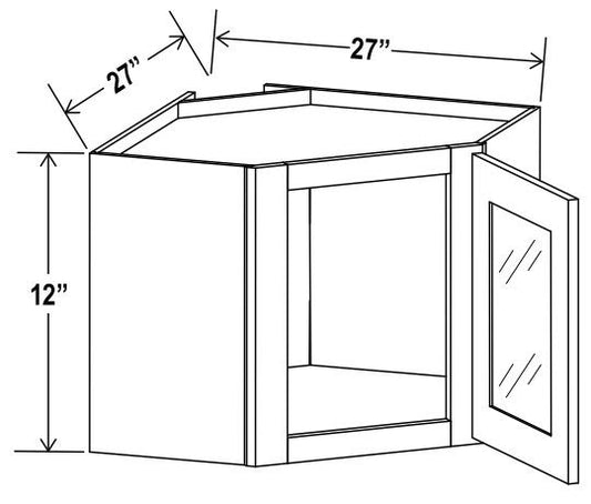 Wall Diagonal Glass Door Corner Cabinet -27"W x 12"H x 15"D