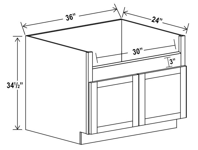 Farm Sink Base - 36"W X 24"D X 34-1/2"H With 2 Door