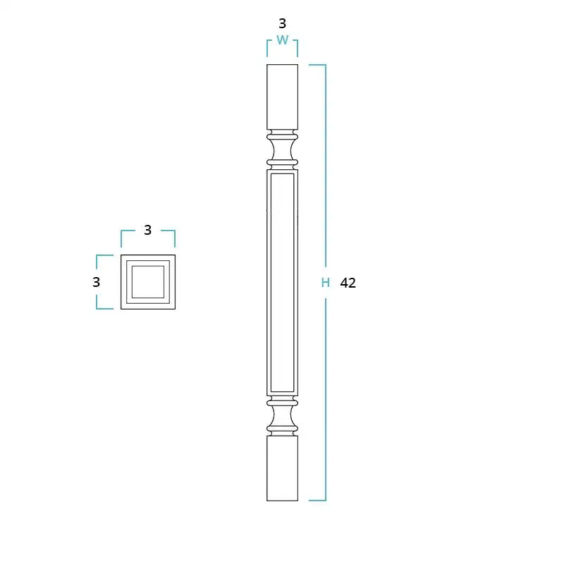 Colorado White Shaker Leg Post- 3"W x 42"H x 3"D