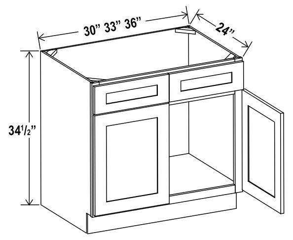 Sink Base Cabinet - 36"W X 34-1/2"H X 24"D