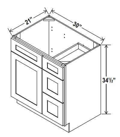 Vanity Sink Base - 30"W x 34 1/2" x 21"D Right Drawer