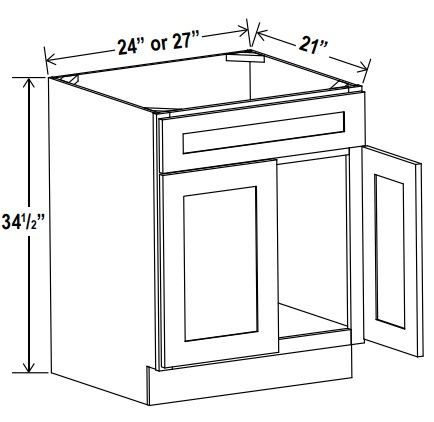 Vanity Sink Base Cabinet - 27"W x 34 1/2"H x 21"D