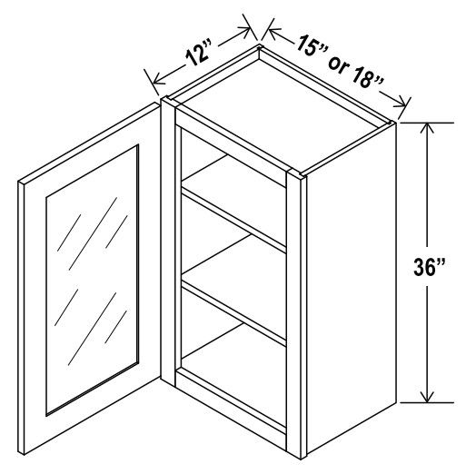 Wall Cabinet Single Glass Door - 18"W X 36"H X 12"D