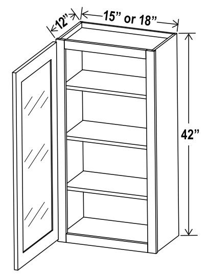 Wall Cabinet Single Glass Door - 18"W X 42"H X 12"D