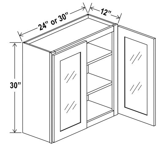 Wall Cabinet Double Glass Door - 30"W X 30"H X 12"D