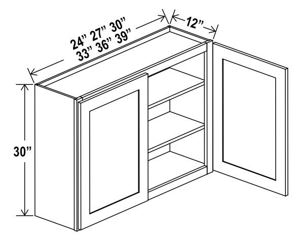 Wall Cabinet Double Door - 30"W X 30"H X 12"D