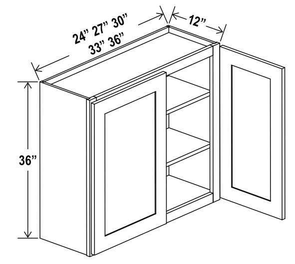 Wall Cabinet Double Door - 27"W X 36"H X 12"D