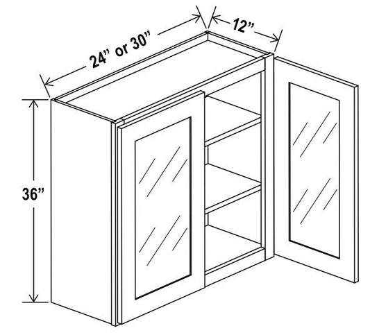 Wall Cabinet Double Glass door - 24"W X 36"H X 12"D