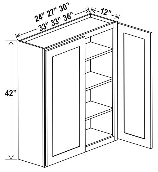 Wall Cabinet Double Door - 27"W X 42"H X 12"D