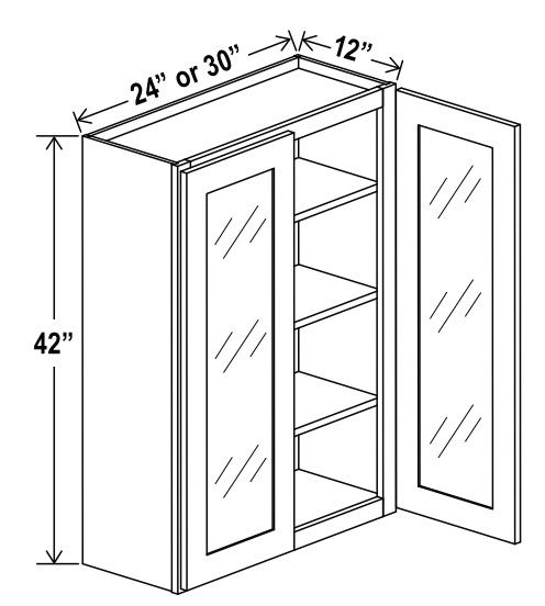 Wall cabinet Double Glass door - 30"W X 42"H X 12"D