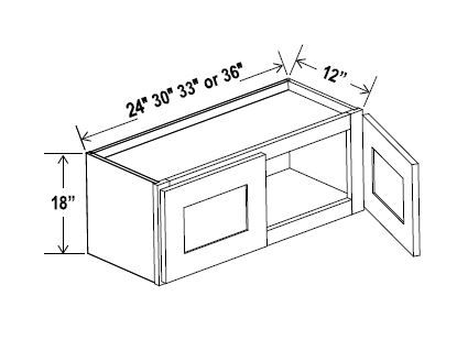 Wall Cabinet Double Glass Door - 30"W x 18"H x 12"D