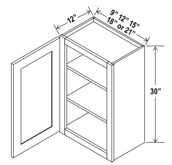 Wall Cabinet Single Door - 9"W X 30"H X 12"D