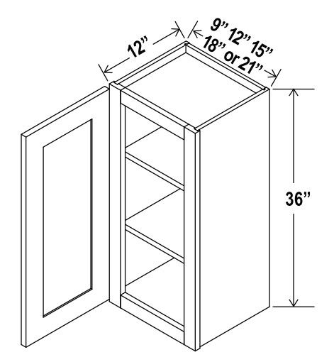 Wall Cabinet Single Door - 21"W X 36"H X 12"D