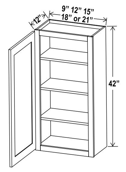 Wall Cabinet Single Door - 9"W X 42"H X 12"D