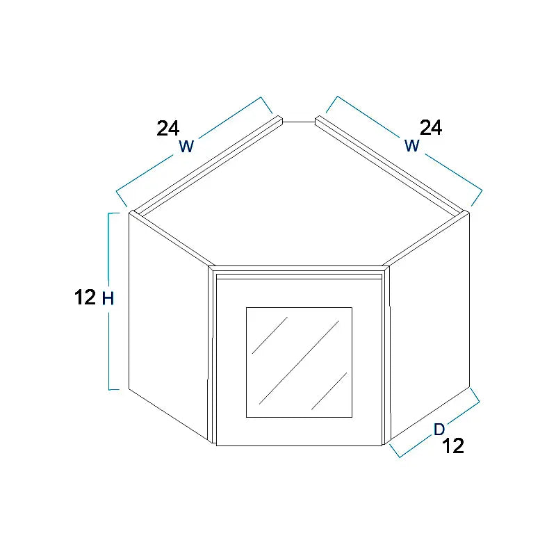 Wall Diagonal Glass Door Cabinet with Finished Interior - 24"W X 12"H X 24"D