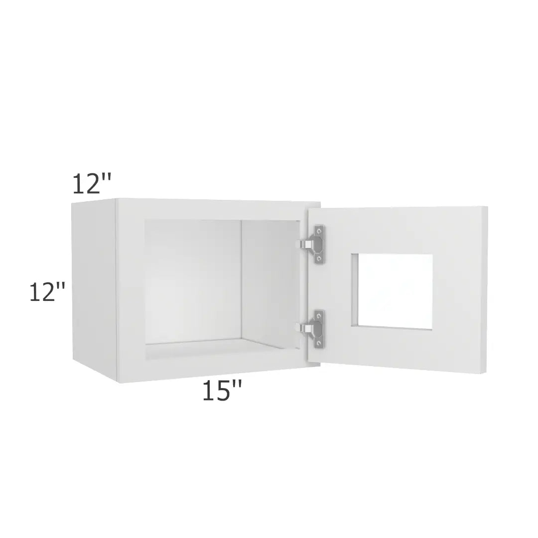 Wall Glass Door Cabinet with Finished Interior - 15"W X 12"H X 12"D