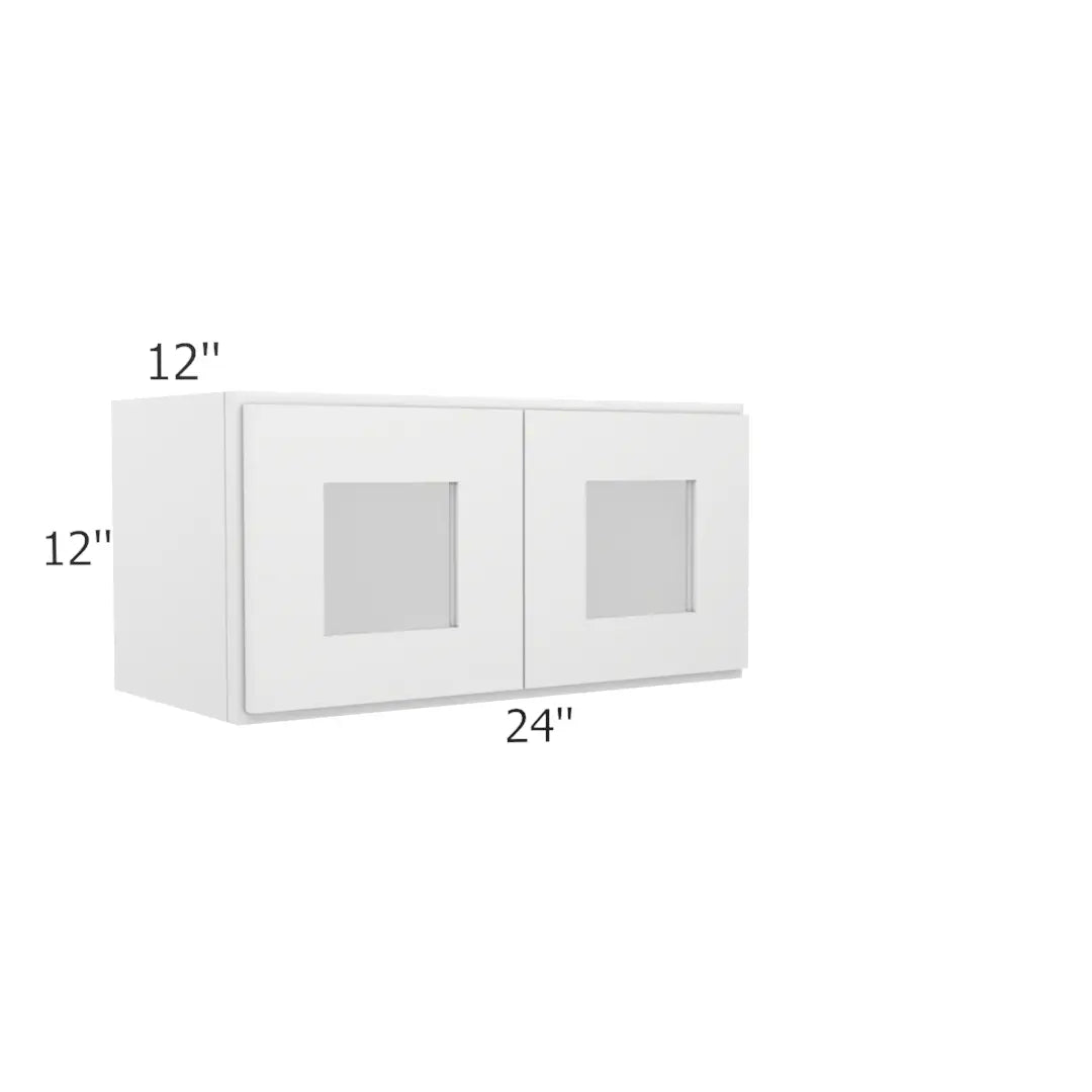 Wall Glass Door Cabinet with Finished Interior - 24"W X 12"H X 12"D-2Doors