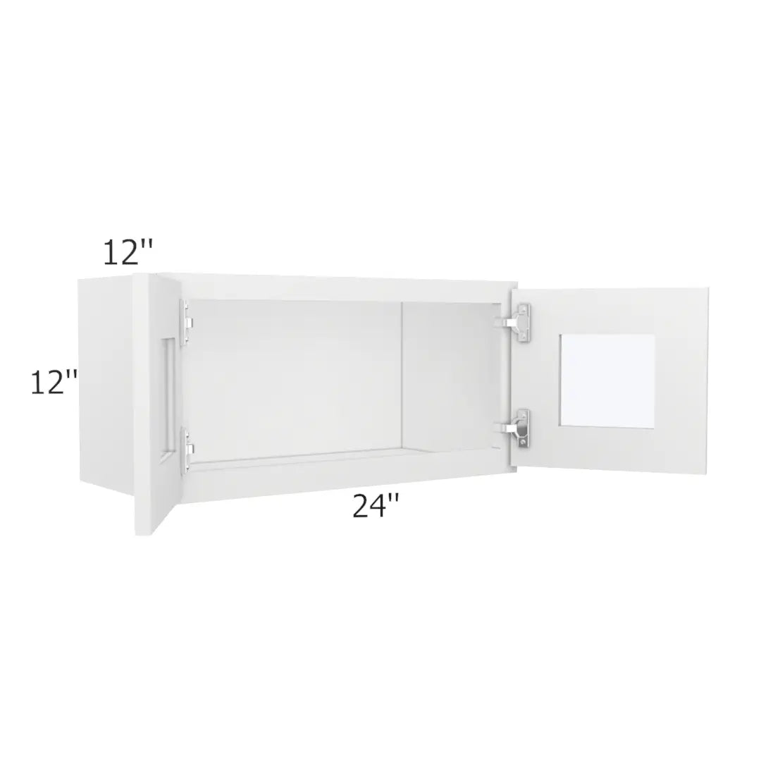 Wall Glass Door Cabinet with Finished Interior - 24"W X 12"H X 12"D-2Doors