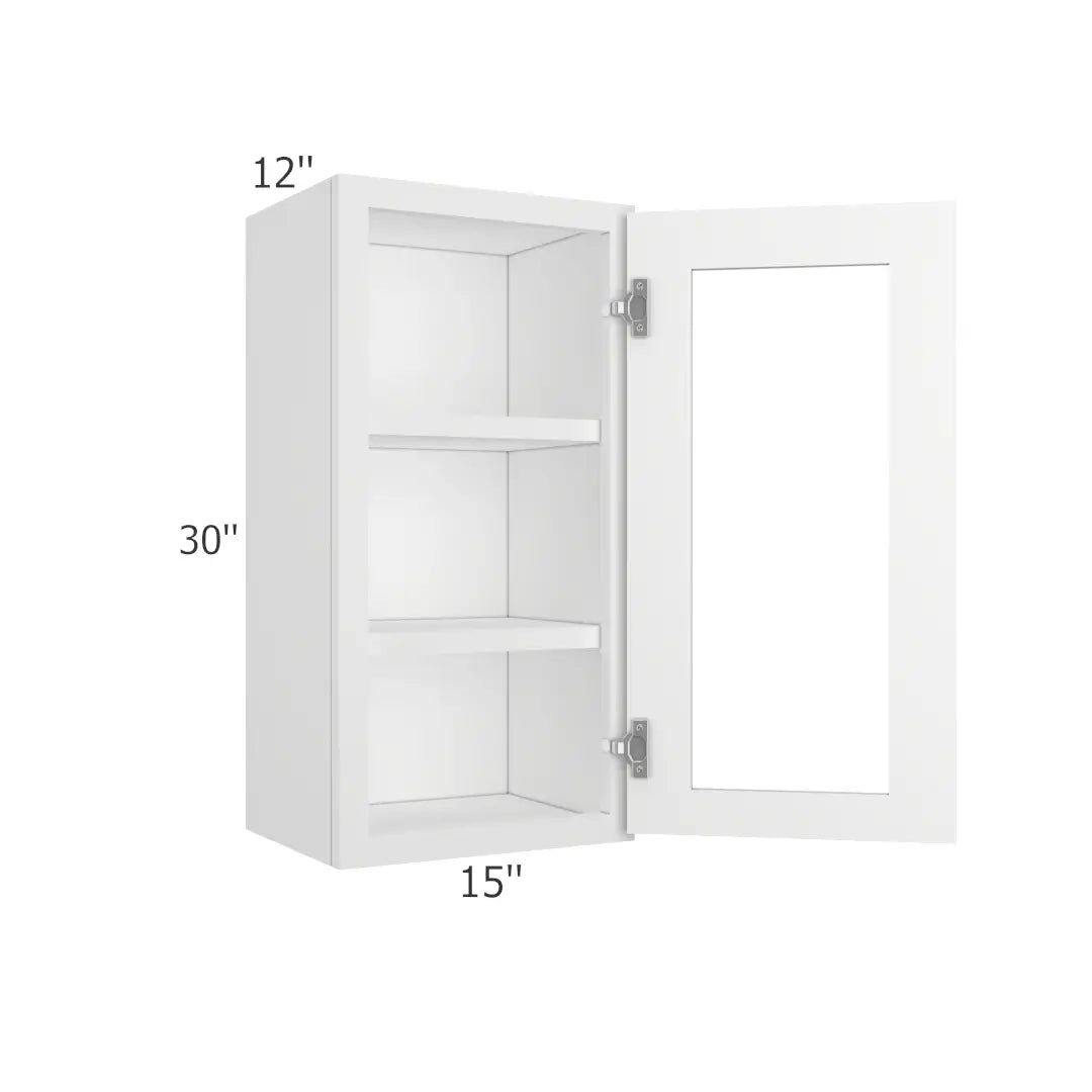 Wall Open Frame Glass Door Cabinet - 15"W x 30"H x 12"D Painted Interior