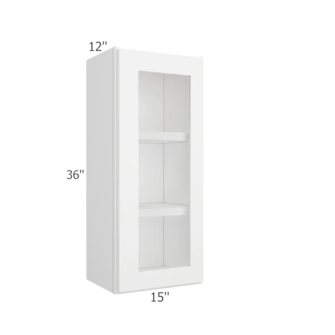 Wall Open Frame Glass Door Cabinet - 15"W x 36"H x 12"D Painted Interior