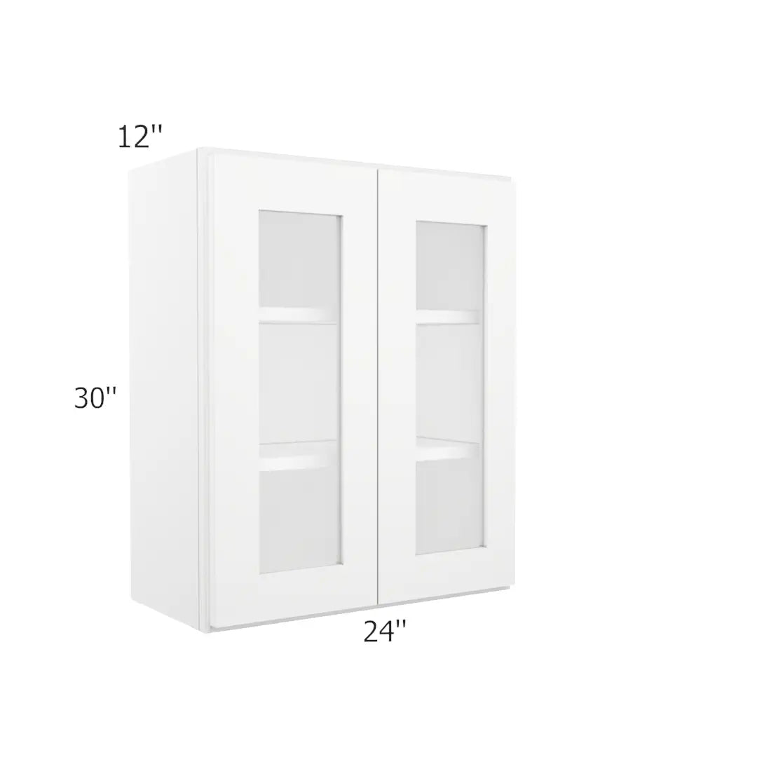 Wall Open Frame Glass Door Cabinet - 24"W x 30"H x 12"D Painted Interior