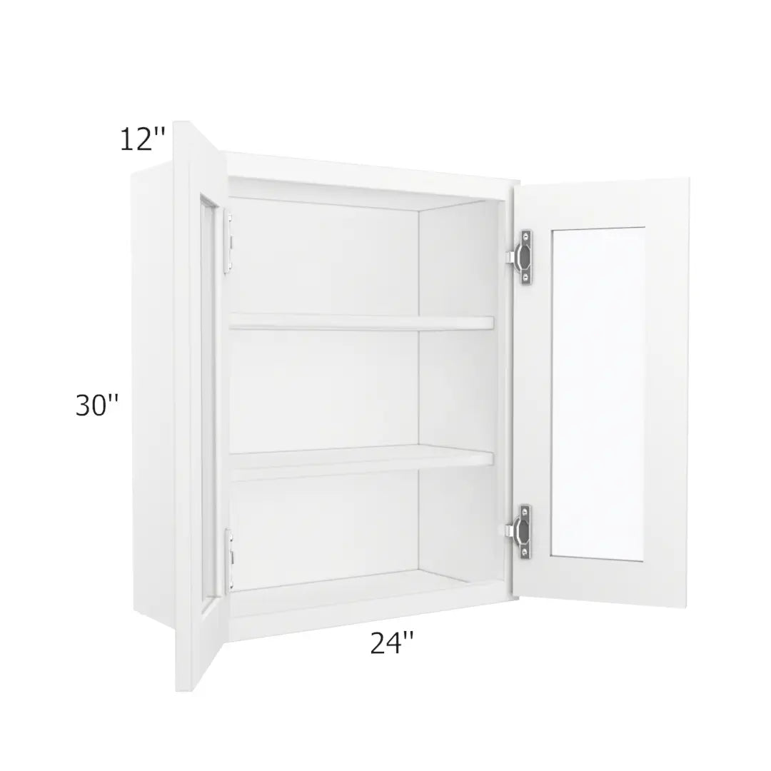 Wall Open Frame Glass Door Cabinet - 24"W x 30"H x 12"D Painted Interior