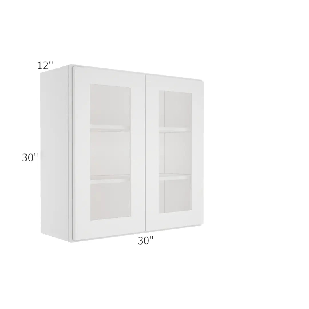 Wall Open Frame Glass Door Cabinet - 30"W x 30"H x 12"D Painted Interior