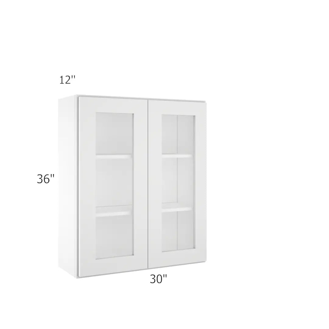 Wall Open Frame Glass Door Cabinet - 30"W x 36"H x 12"D Painted Interior