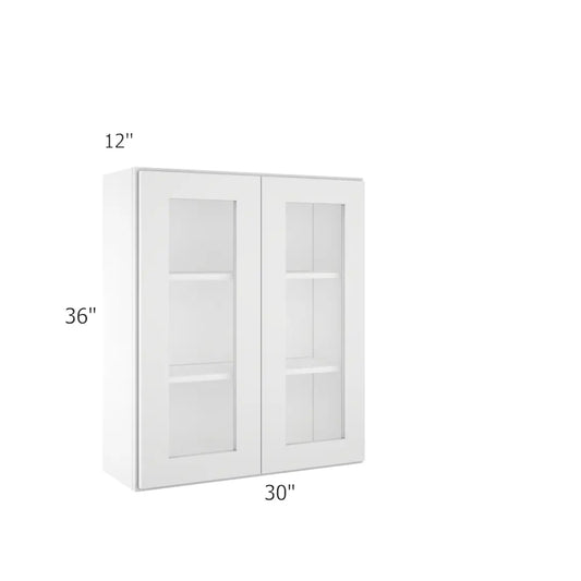 Wall Open Frame Glass Door Cabinet - 30"W x 36"H x 12"D Painted Interior