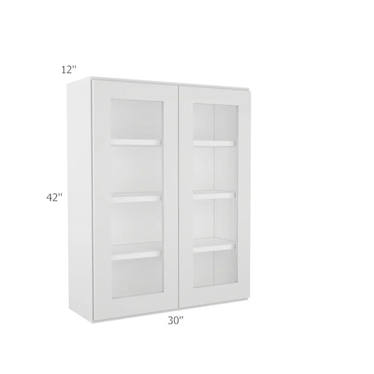 Wall Open Frame Glass Door Cabinet - 30"W x 42"H x 12"D Painted Interior