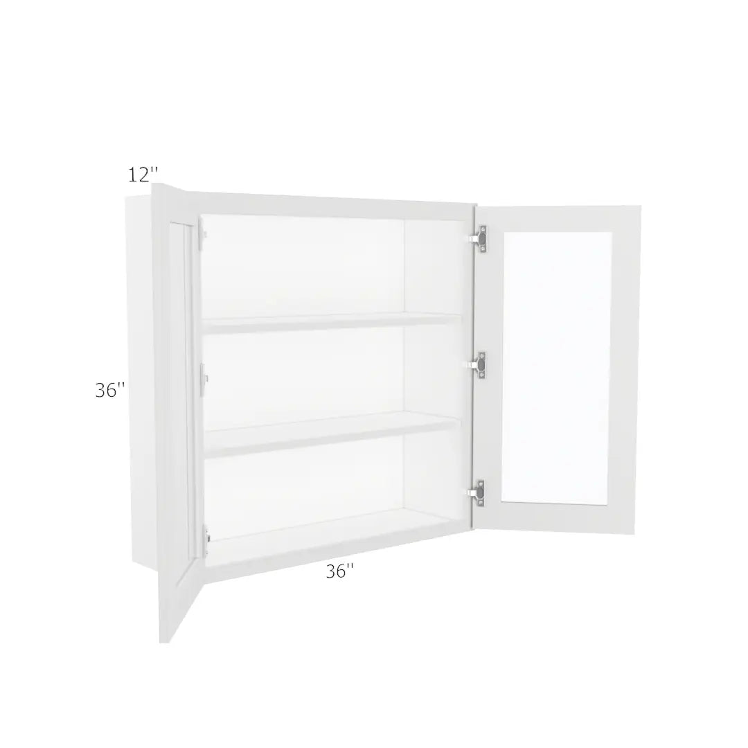 Wall Open Frame Glass Door Cabinet - 36"W x 36"H x 12"D Painted Interior