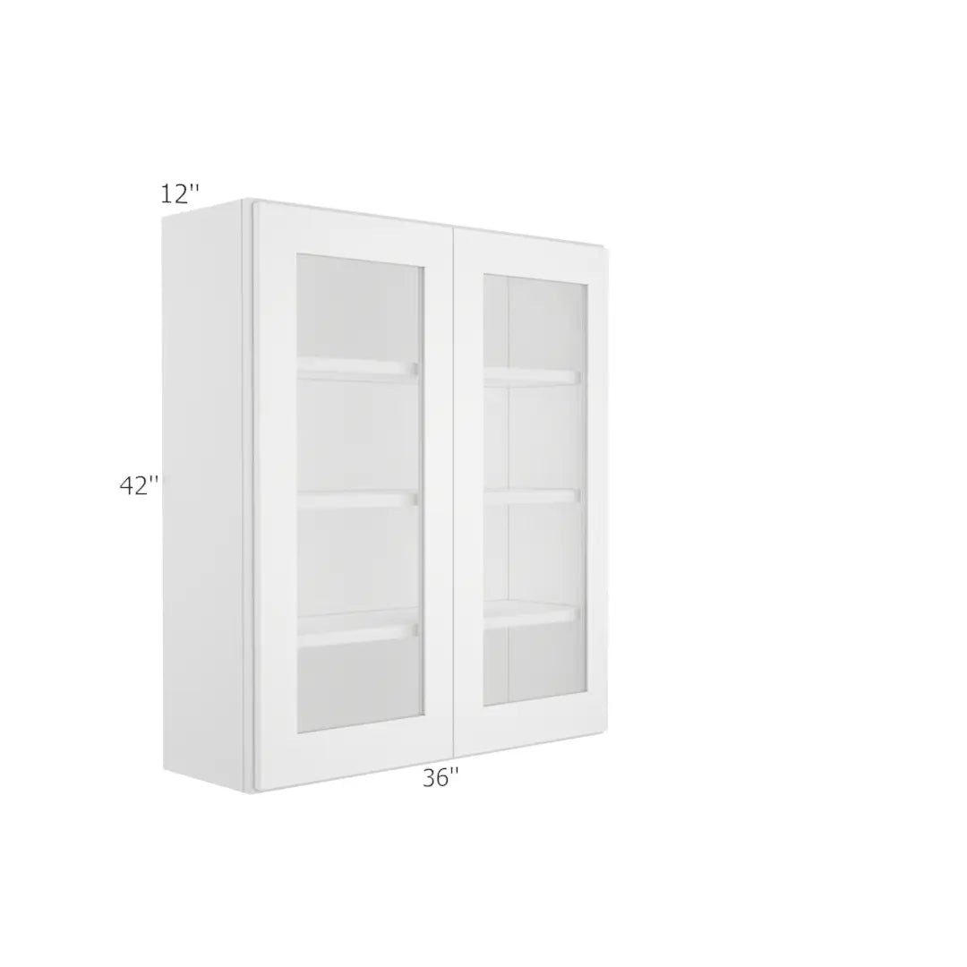 Wall Open Frame Glass Door Cabinet - 36"W x 42"H x 12"D Painted Interior