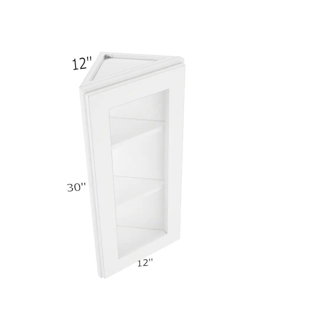 Angle Wall Open Frame Glass Door Cabinet with finished interior - 12"W X 30"H X 12"D