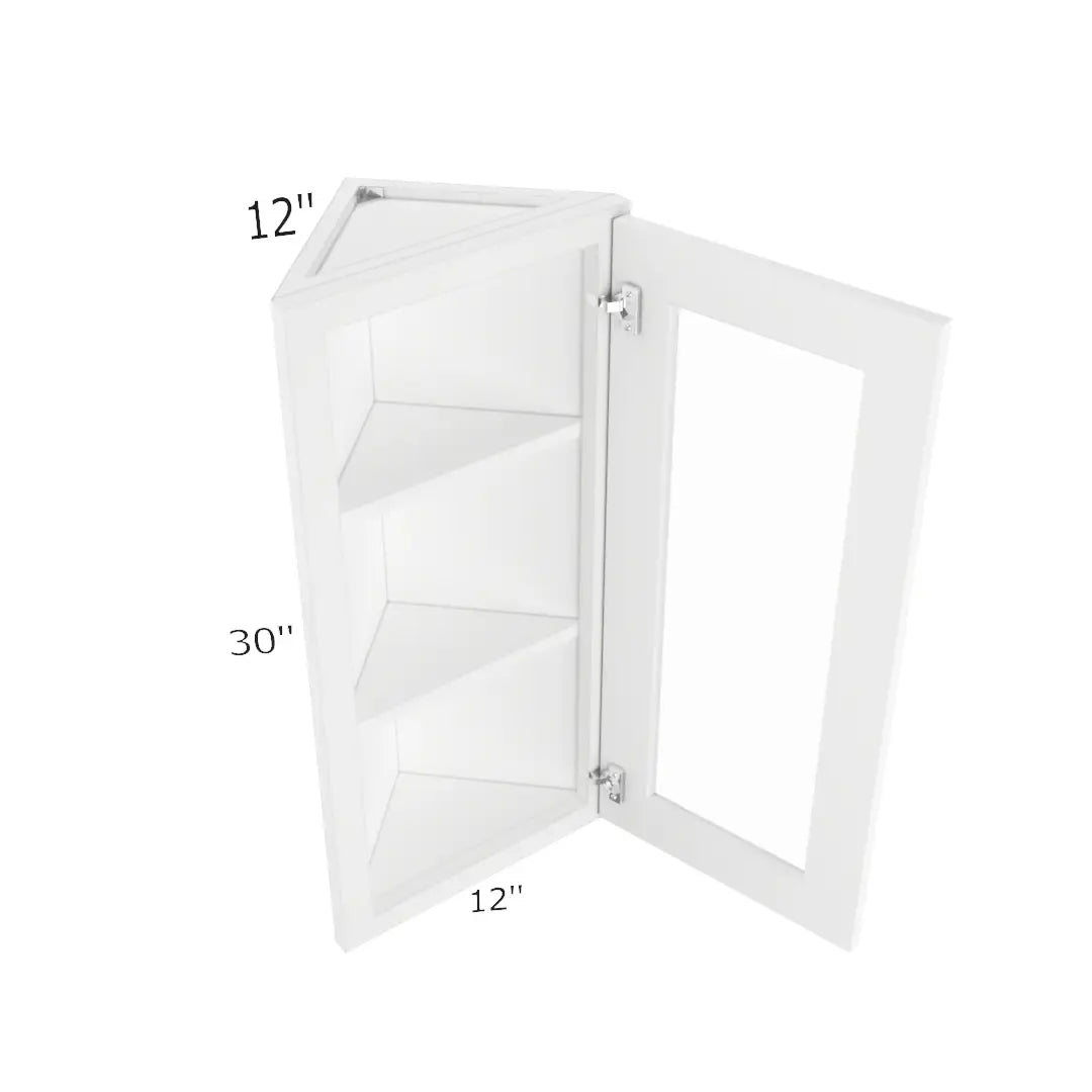 Angle Wall Open Frame Glass Door Cabinet with finished interior - 12"W X 30"H X 12"D