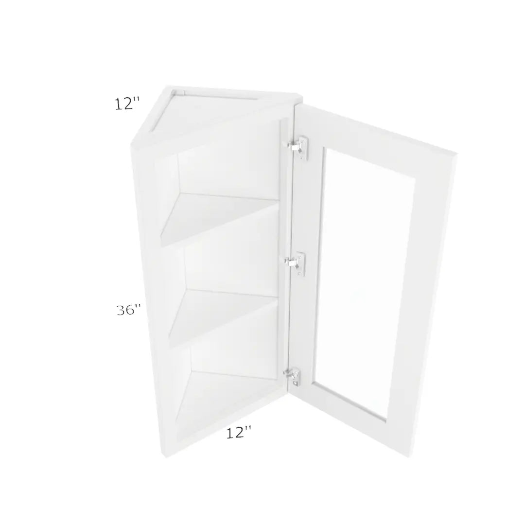 Angle Wall Open Frame Glass Door Cabinet with finished interior - 12"W X 36"H X 12"D