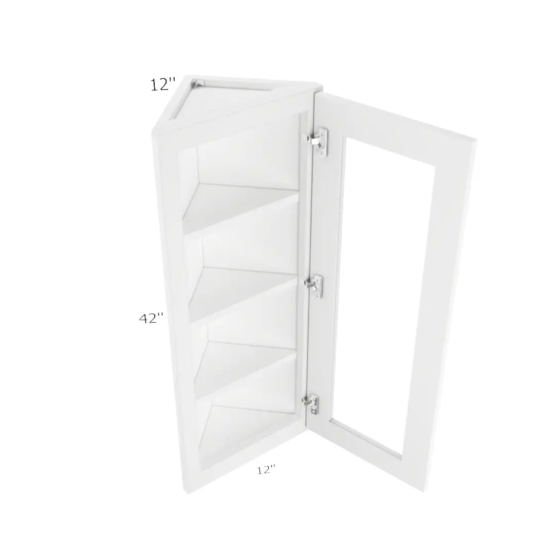 Angle Wall Open Frame Glass Door Cabinet with finished interior - 12"W X 42"H X 12"D