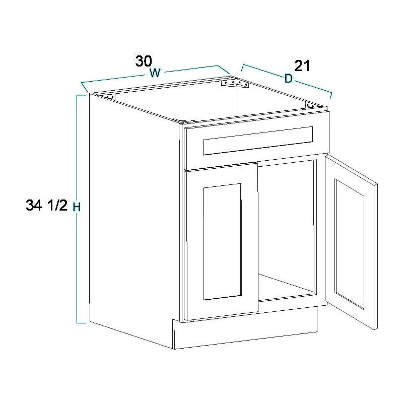 Vanity Sink Base Cabinet - 30"W X 34 1/2"H X 21"D