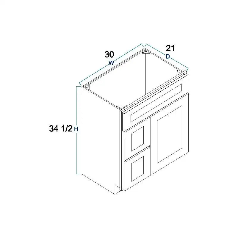 Vanity Sink Base Drawer Left Cabinet - 30"W X 34 1/2"H X 21"D