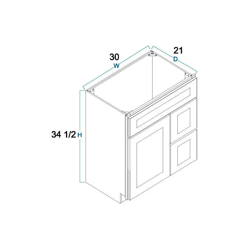 Vanity Sink Base Drawer Right Cabinet - 30"W X 34 1/2"H X 21"D