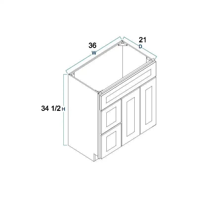 Vanity Sink Base Drawer Left Cabinet - 36"W X 34 1/2"H X 21"D