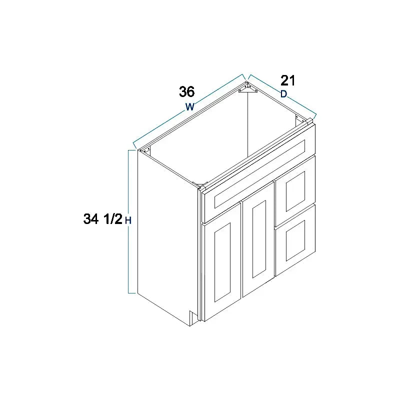 Vanity Sink Base Drawer Right Cabinet - 36"W X 34 1/2"H X 21"D